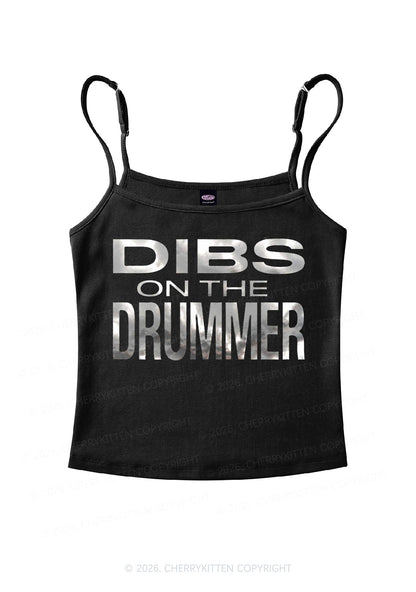 Dibs On The Drummer Silver Foil Printed Y2K Spaghetti Strap Cami Cherrykitten