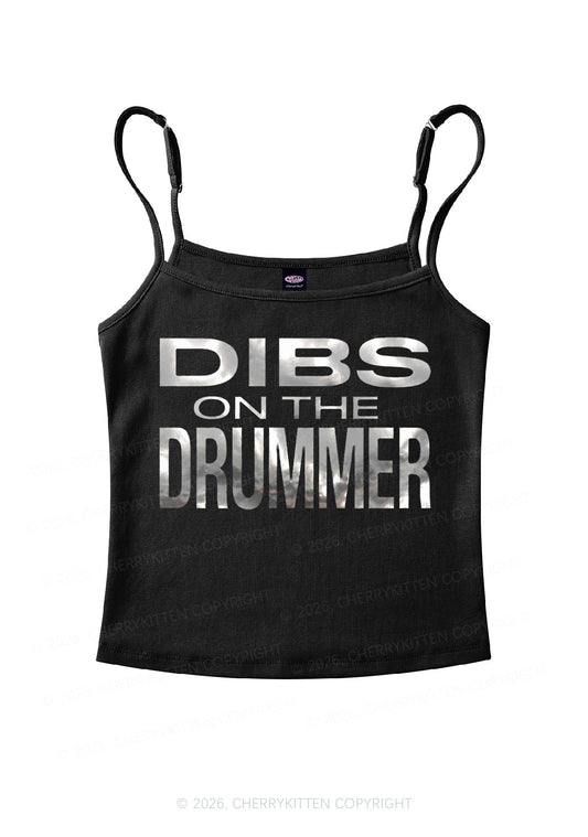 Dibs On The Drummer Silver Foil Printed Y2K Spaghetti Strap Cami Cherrykitten
