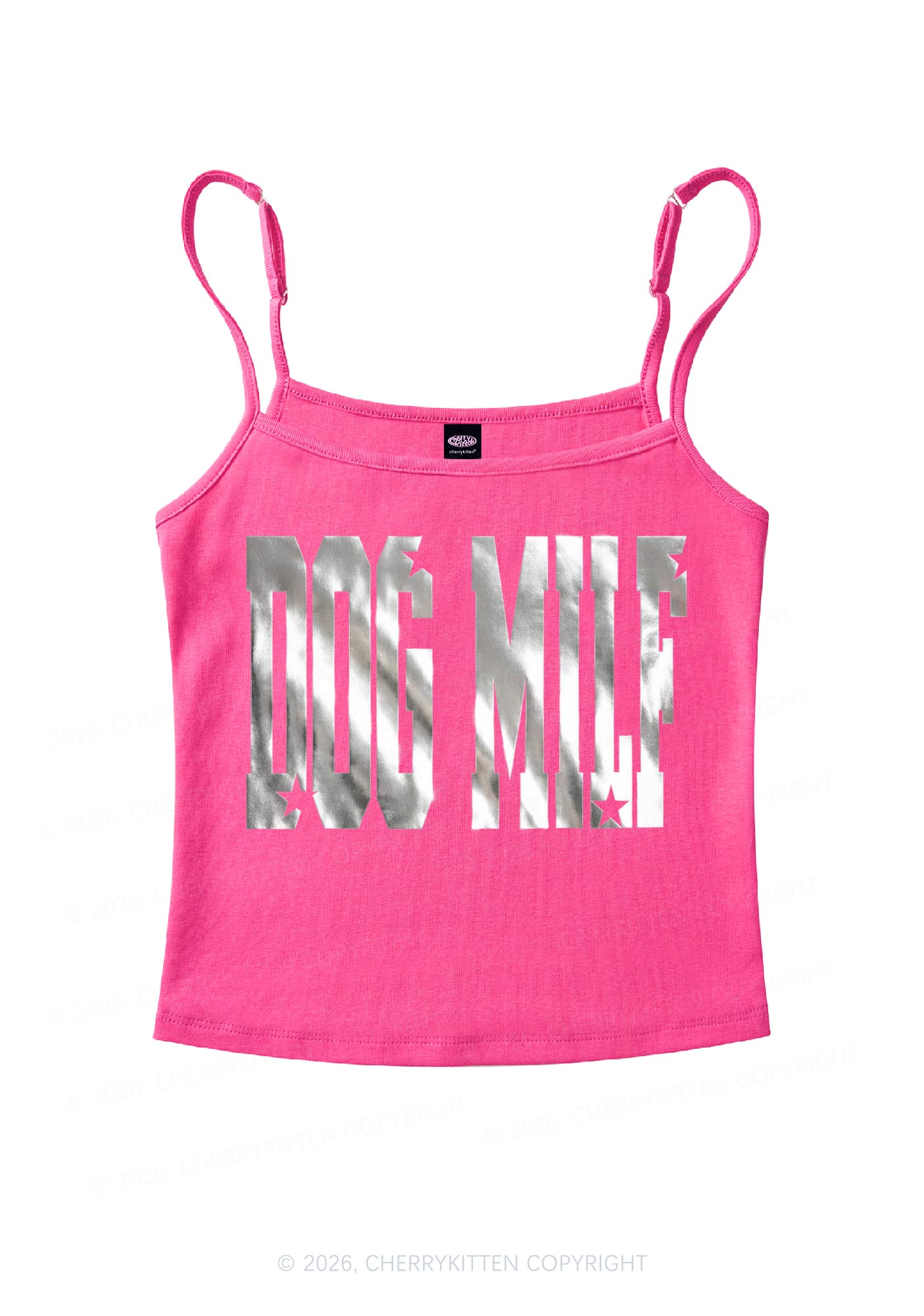 Dog Mxxf Silver Foil Printed Y2K Spaghetti Strap Cami Cherrykitten