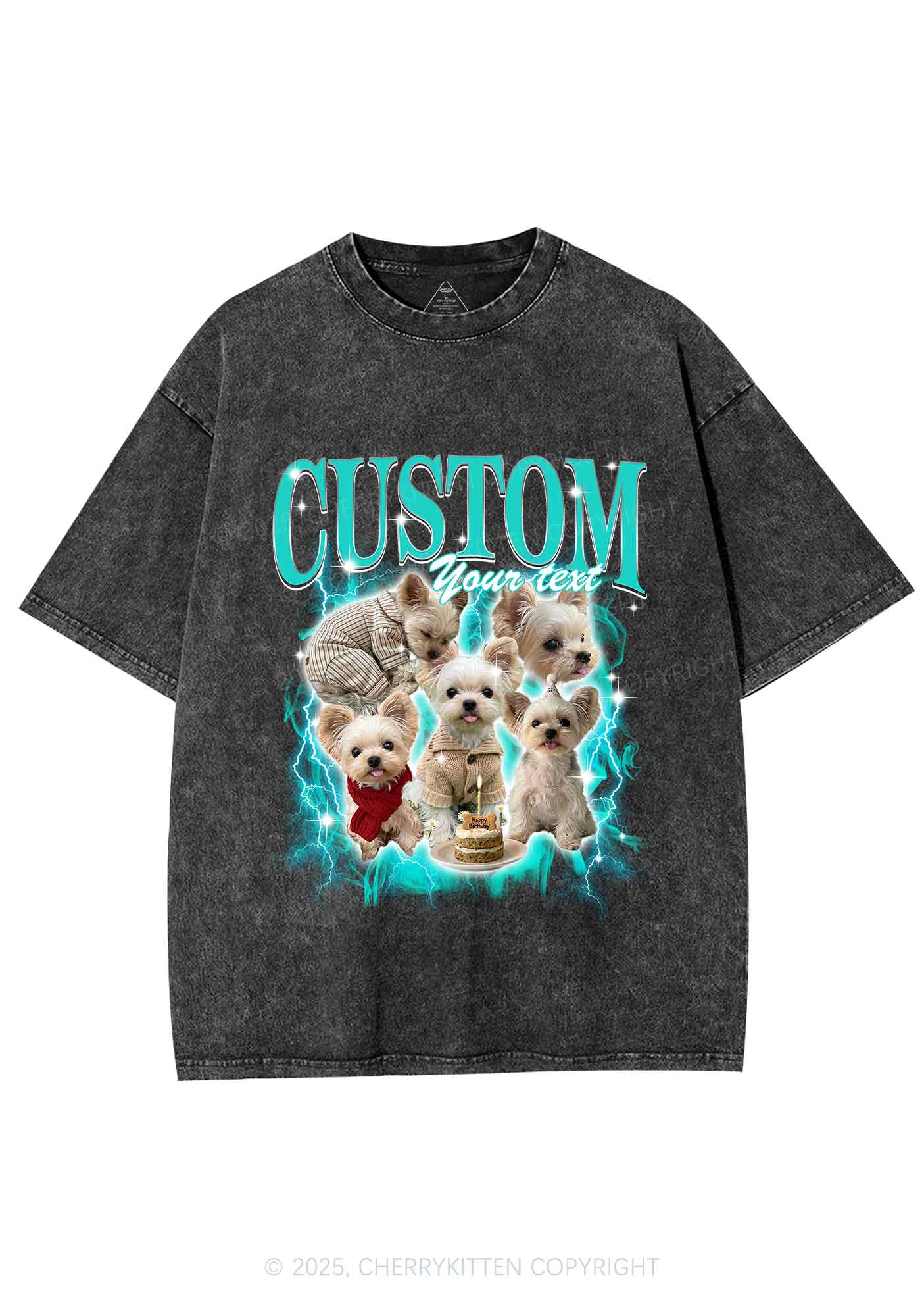 Custom Sparkle Dog Photo Y2K Shirts Washed Tee Cherrykitten