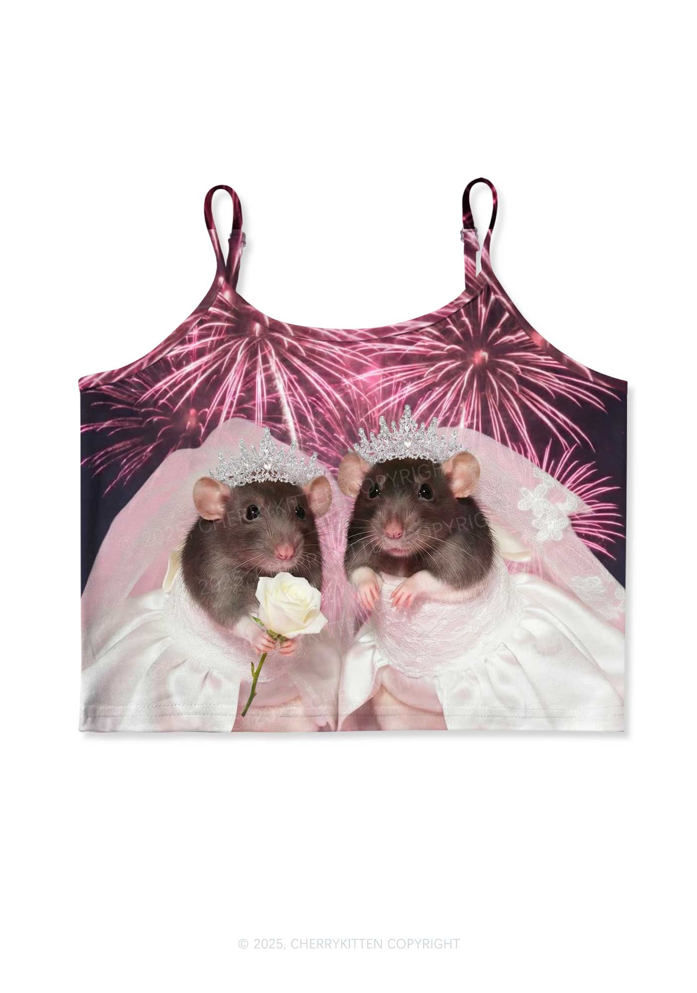Crowned Rats Valentine's Day Y2K Print Cami Crop Top Cherrykitten