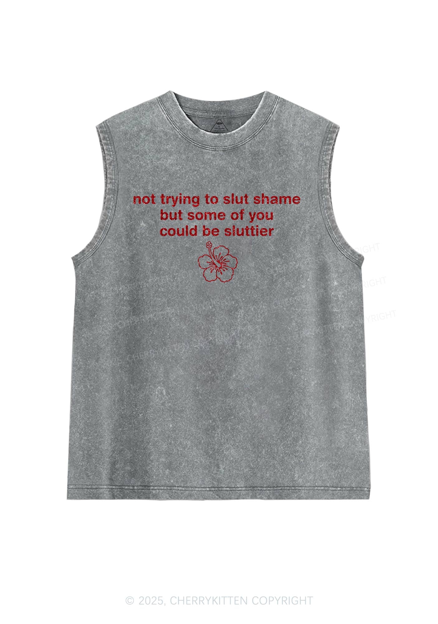 Glitter Not Trying To Slxt Shame Y2K Washed Muscle Tank Cherrykitten