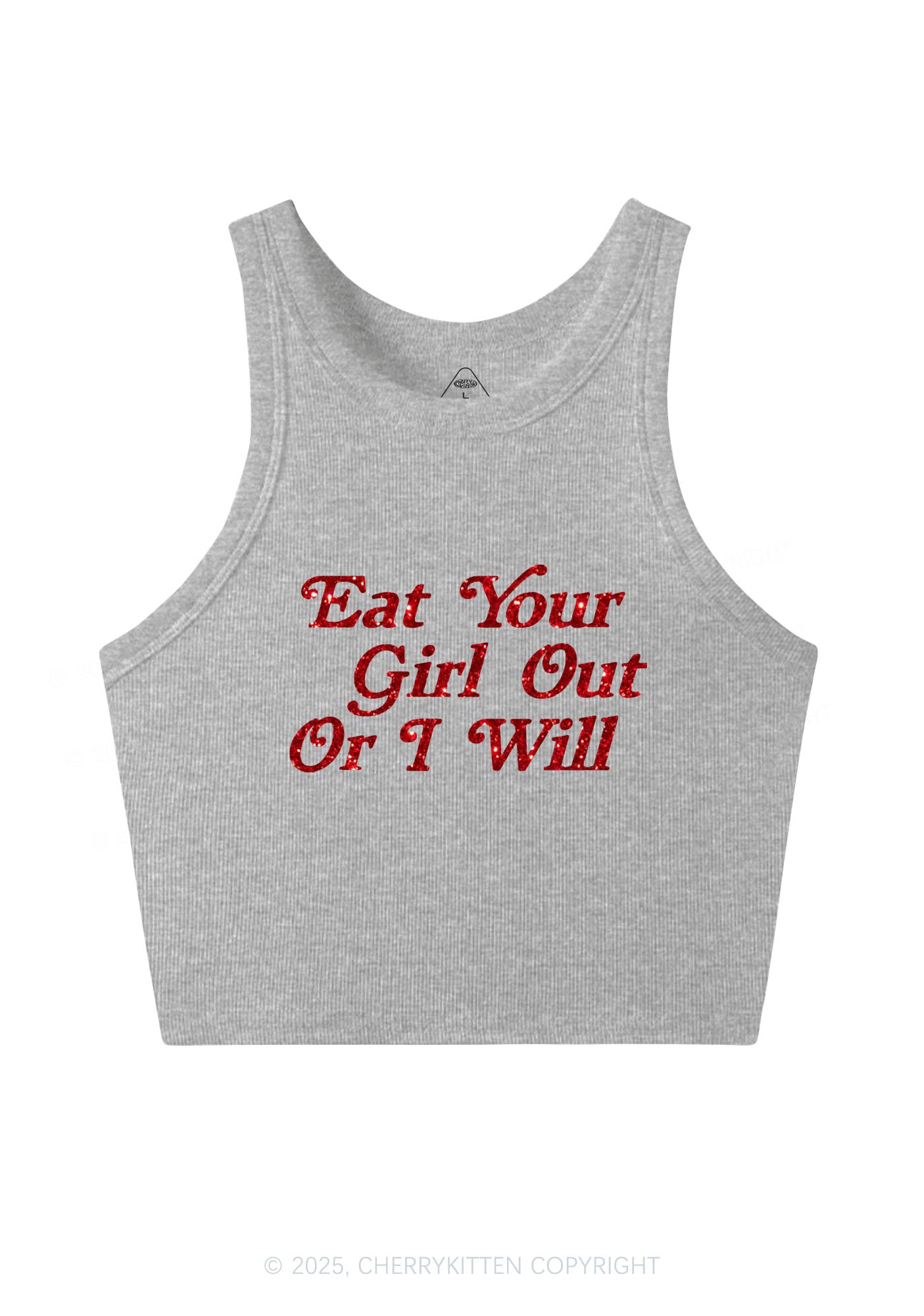 Glitter Eat Your Girl Out Y2K Crop Tank Top Cherrykitten