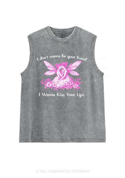 I Wanna Kiss Your Lips Pride Y2K Washed Muscle Tank Cherrykitten