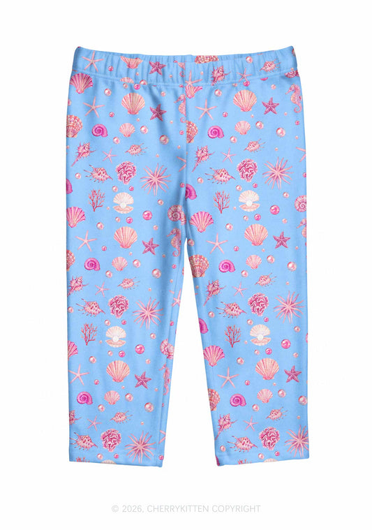 Pink Seashell Starfish Y2K Print Capri Pants Cherrykitten