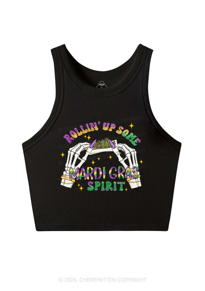 Rollin Up Mardi Gras Spirit Y2K Crop Tank Top Cherrykitten