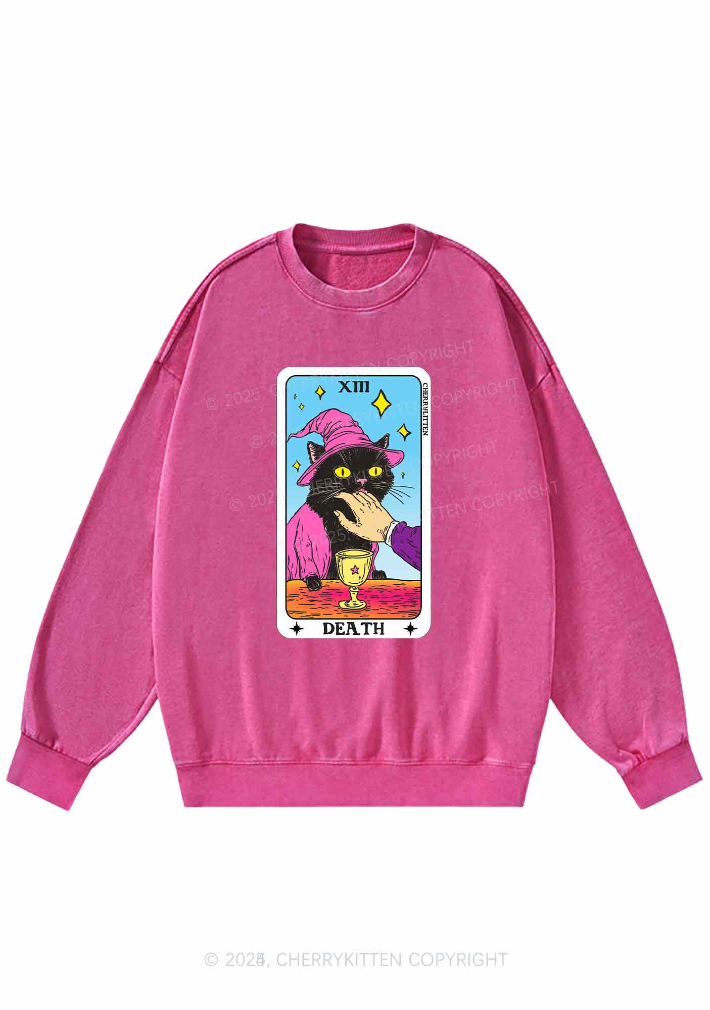 Halloween Death Black Cat Y2K Washed Sweatshirts Cherrykitten