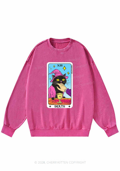 Halloween Death Black Cat Y2K Washed Sweatshirts Cherrykitten