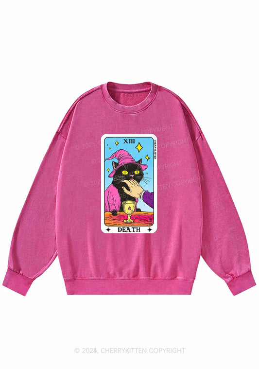 Halloween Death Black Cat Y2K Washed Sweatshirts Cherrykitten
