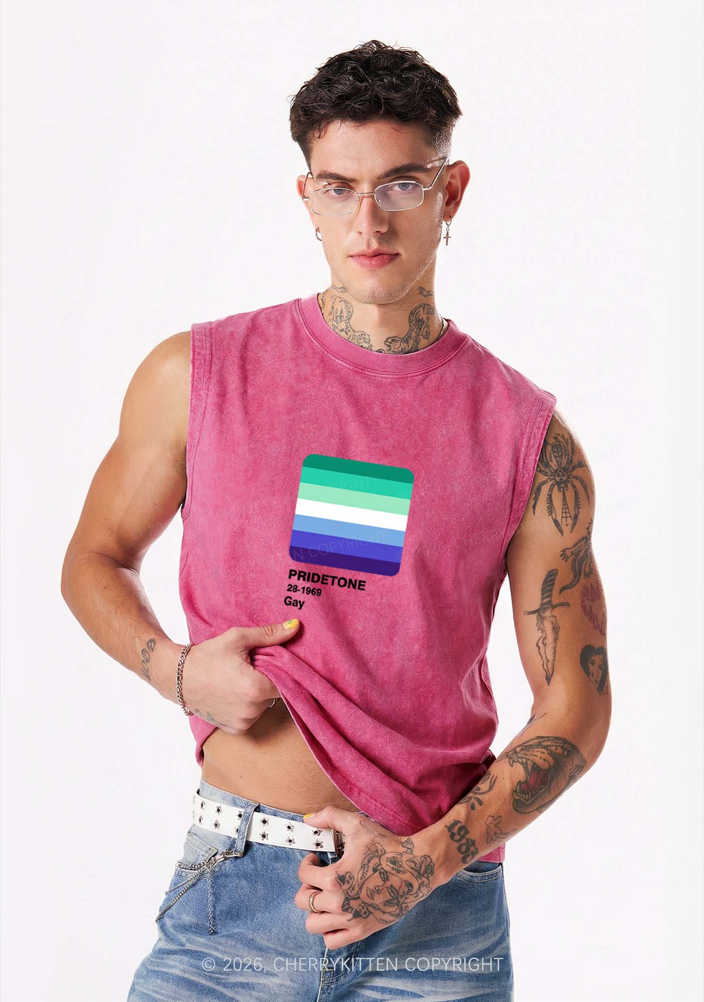 Pridetone Gay Pride Y2K Washed Muscle Tank Cherrykitten
