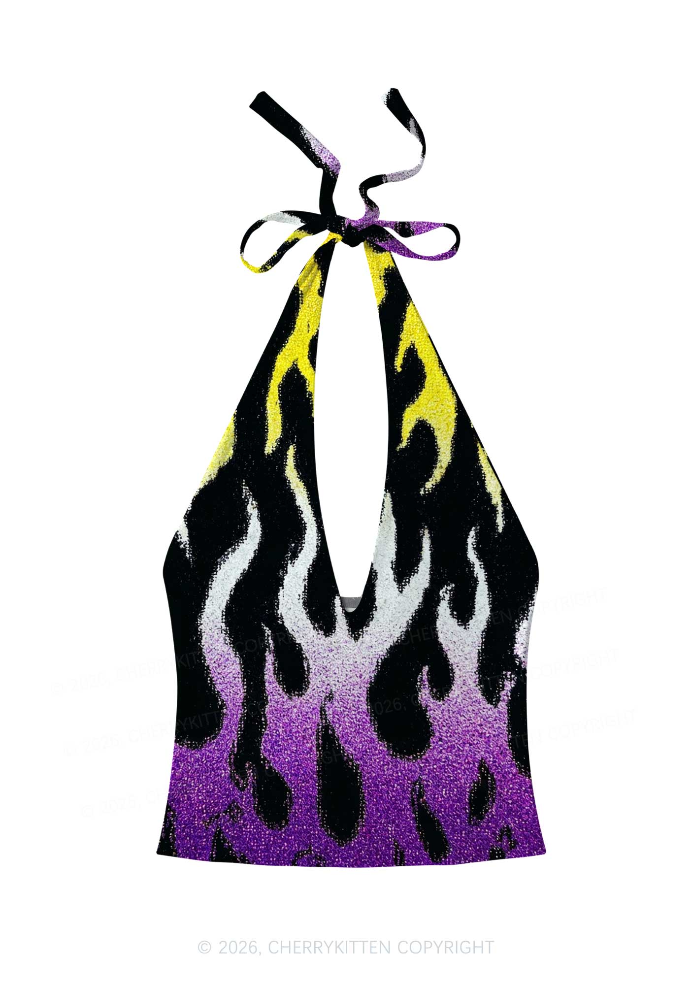 Nonbinary Flame Pride Y2K Print Halter Deep V Neck Cami Cherrykitten
