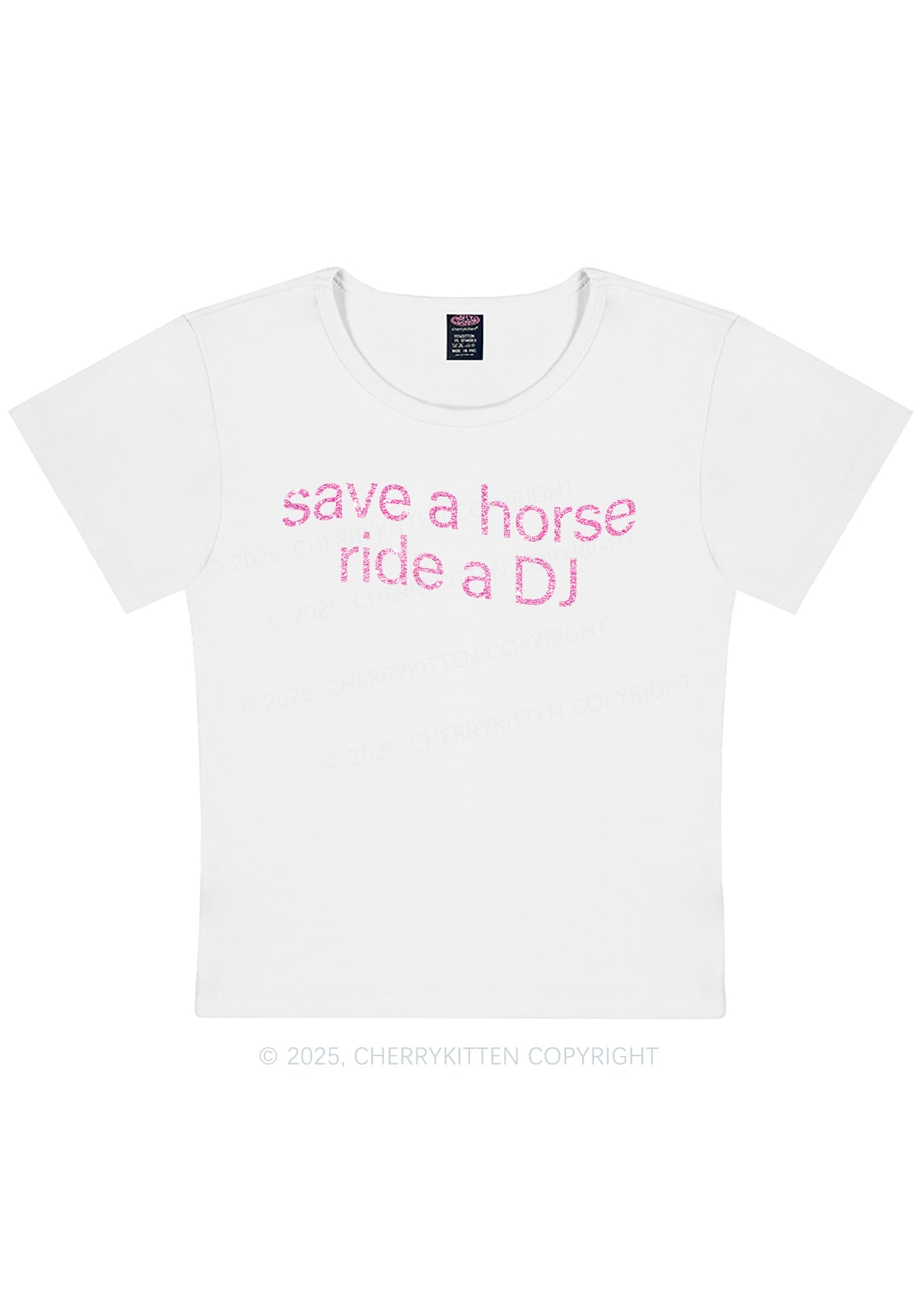 Glitter Ride A DJ Y2K Baby Tee Cherrykitten