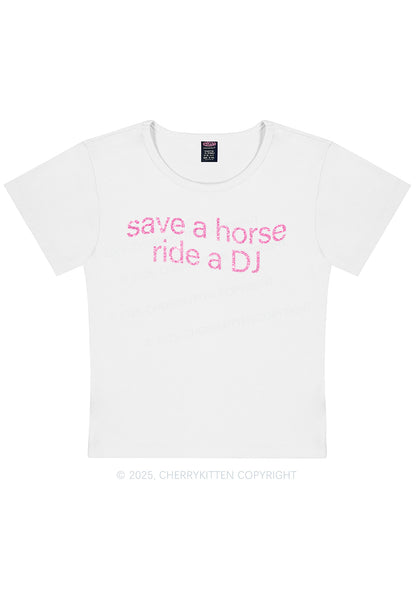 Glitter Ride A DJ Y2K Baby Tee Cherrykitten