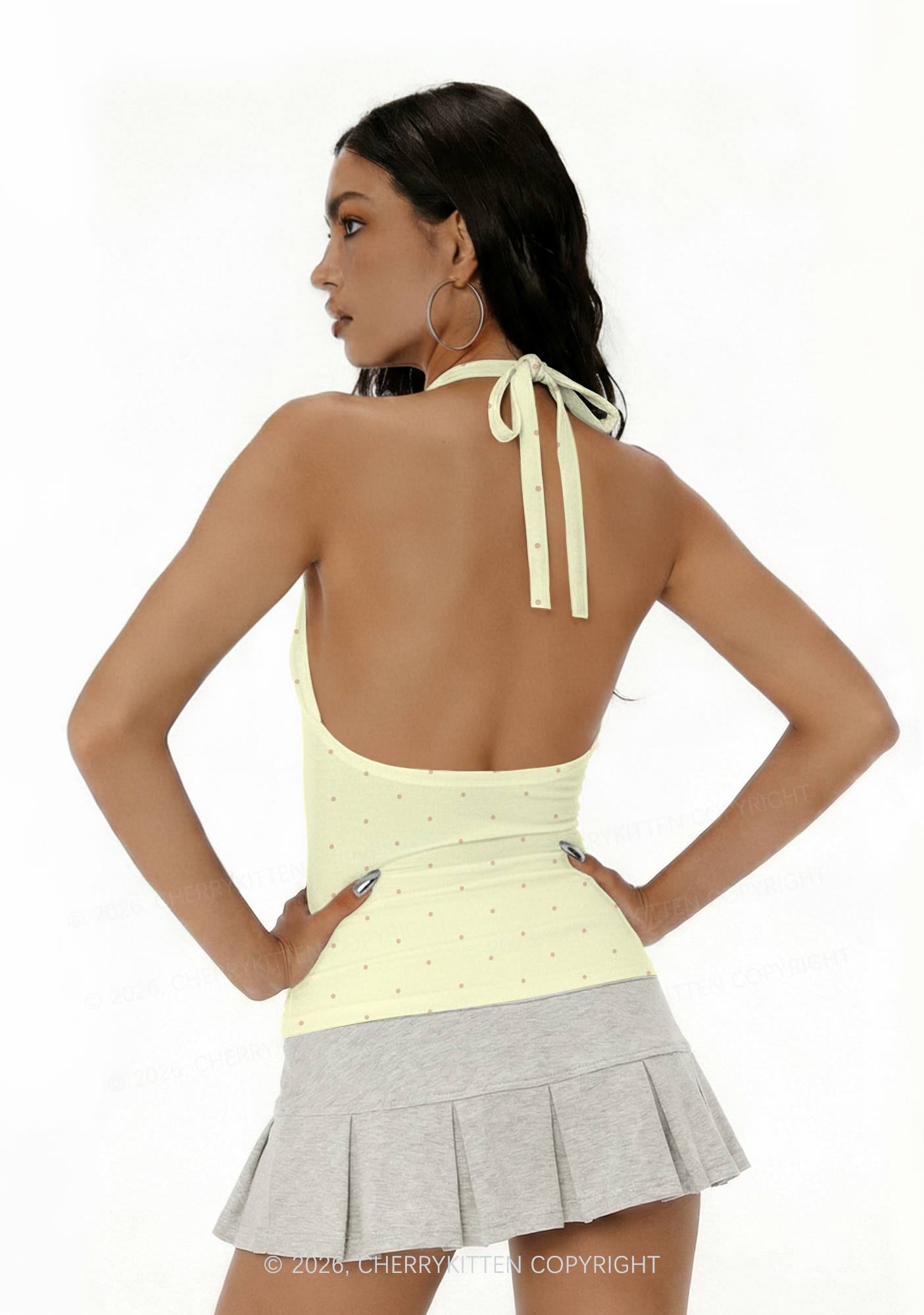Girl Kisser Yellow Dots Pride Y2K Print Halter Deep V Neck Cami Cherrykitten