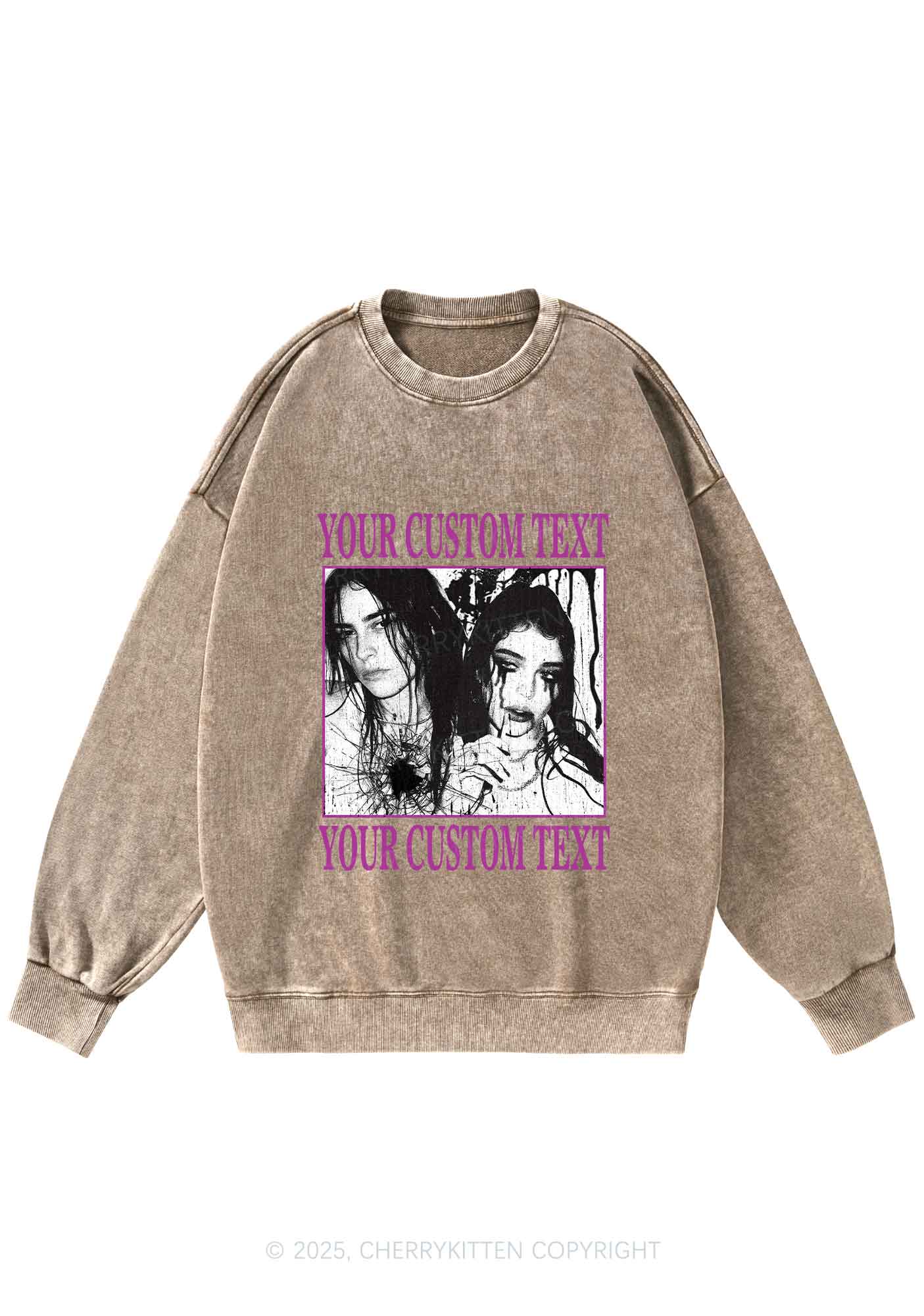 Custom Halloween Creepy Couple Y2K Washed Sweatshirts Cherrykitten