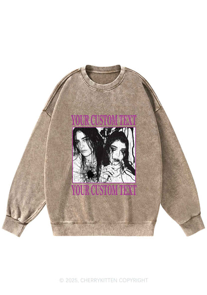 Custom Halloween Creepy Couple Y2K Washed Sweatshirts Cherrykitten