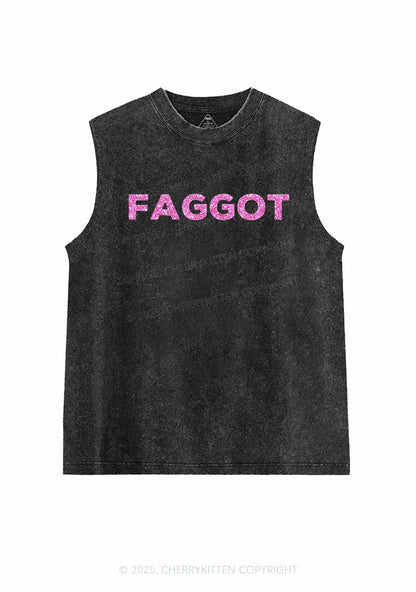 Glitter Faggot Pride Y2K Washed Muscle Tank Cherrykitten