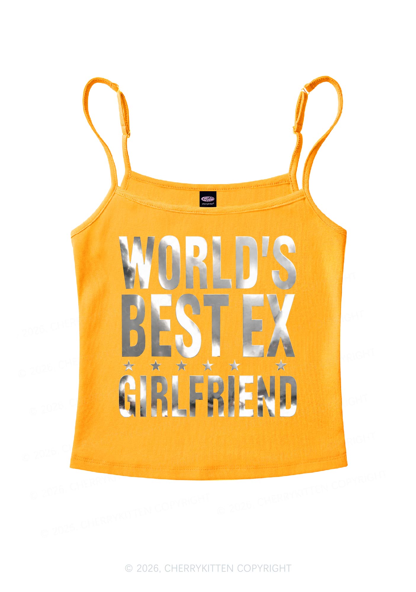 Best Ex Girlfriend Silver Foil Printed Y2K Spaghetti Strap Cami Cherrykitten