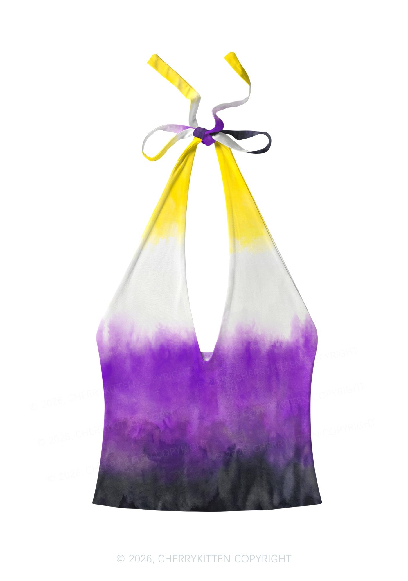 Nonbinary Tie Dye Pride Y2K Print Halter Deep V Neck Cami Cherrykitten