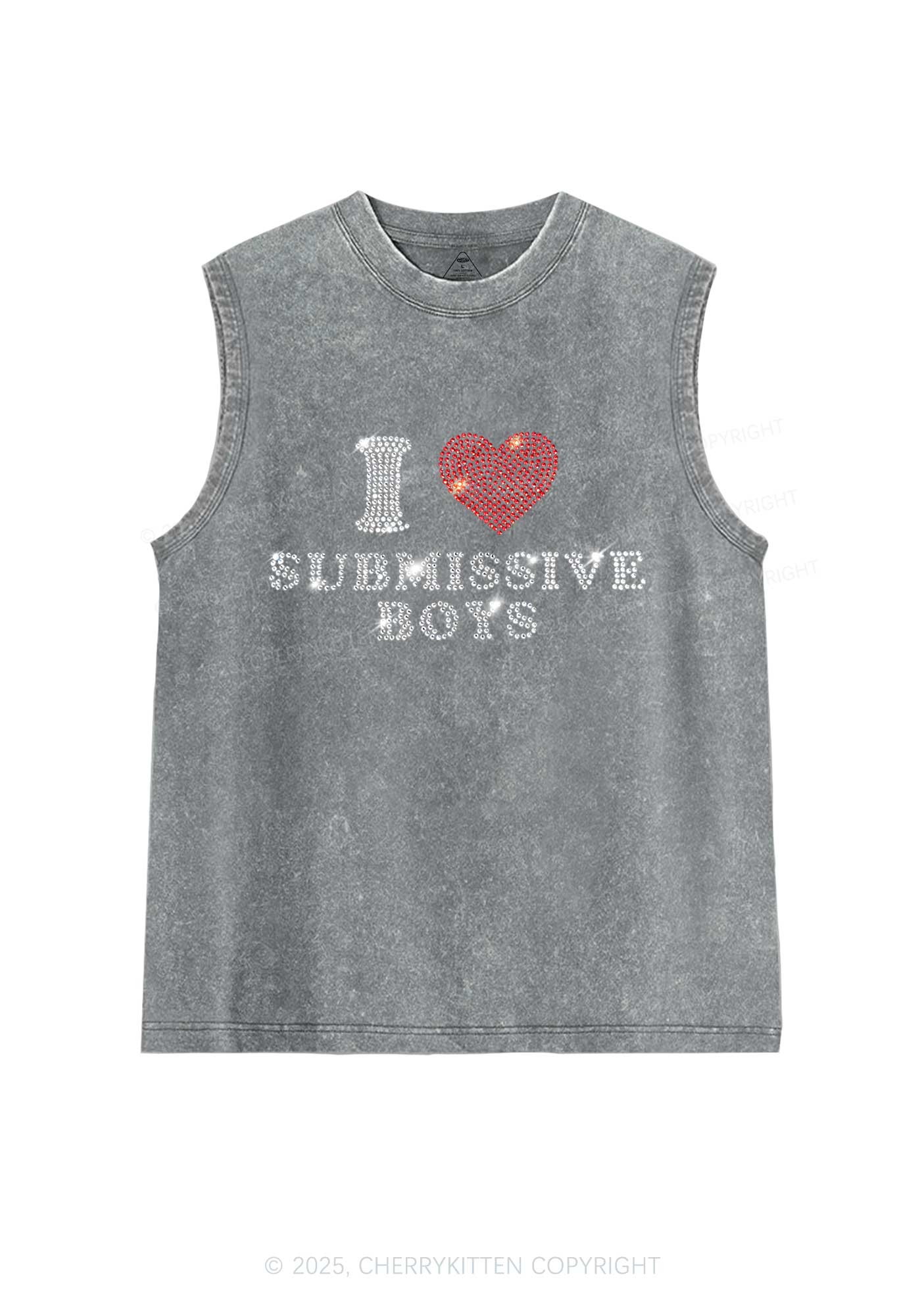 Rhinestone I Love S Boys Y2K Washed Muscle Tank Cherrykitten