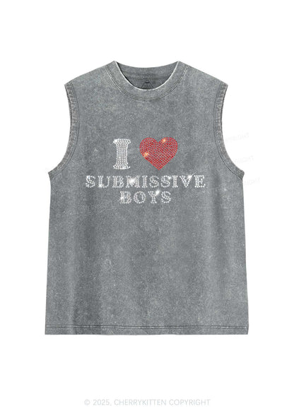 Rhinestone I Love S Boys Y2K Washed Muscle Tank Cherrykitten