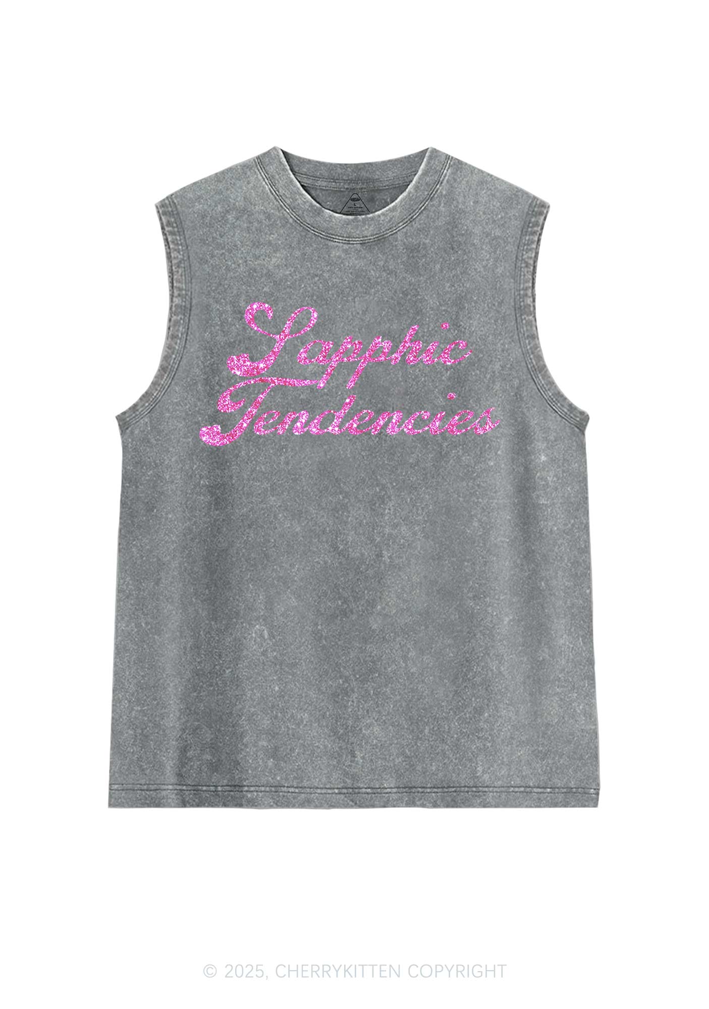 Glitter Sapphic Tendencies Pride Y2K Washed Muscle Tank Cherrykitten