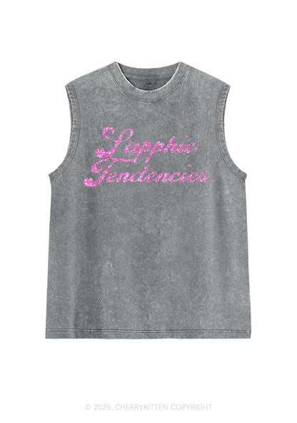 Glitter Sapphic Tendencies Pride Y2K Washed Muscle Tank Cherrykitten