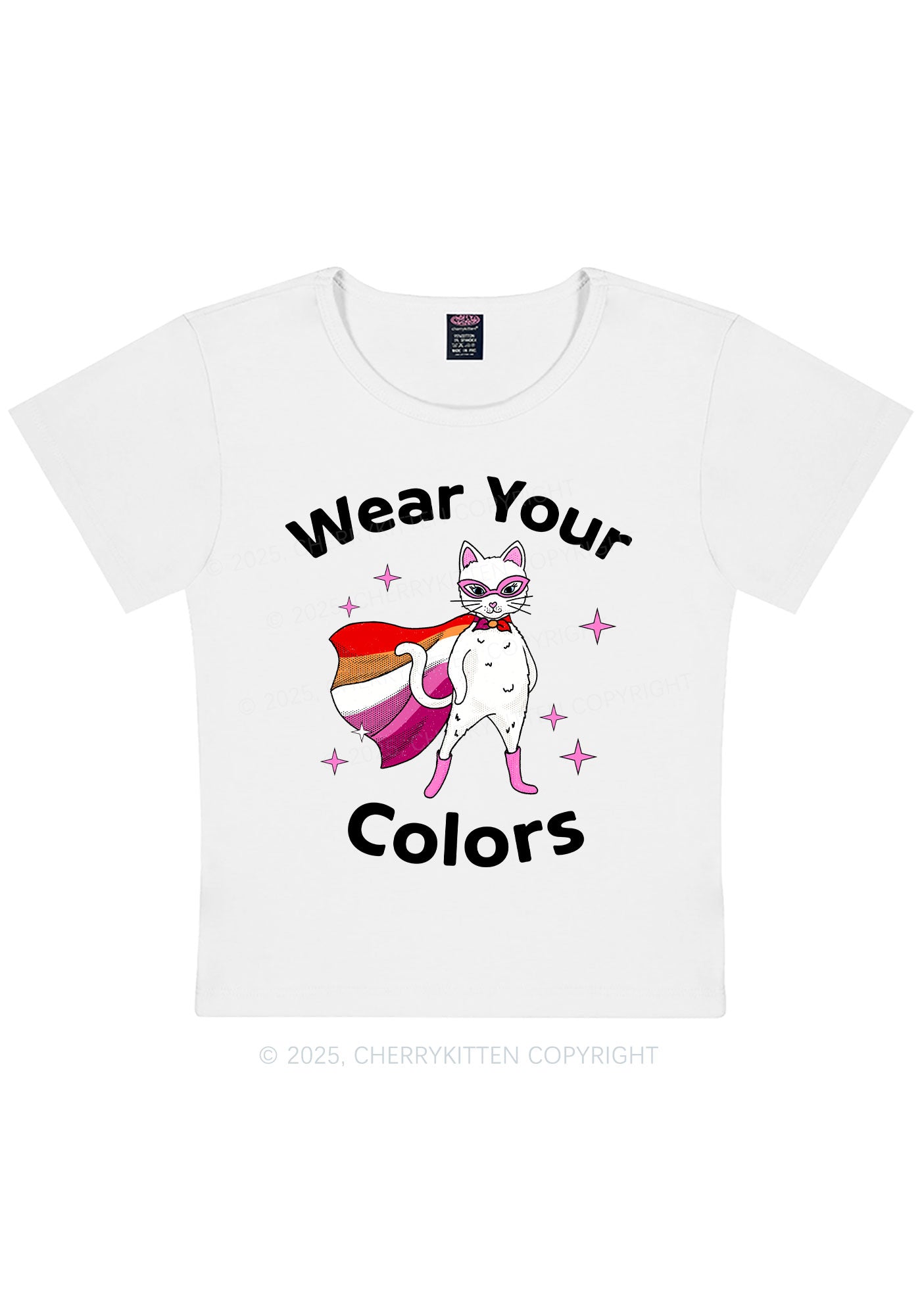 Lesbian Flag Cat Pride Y2K Baby Tee Cherrykitten
