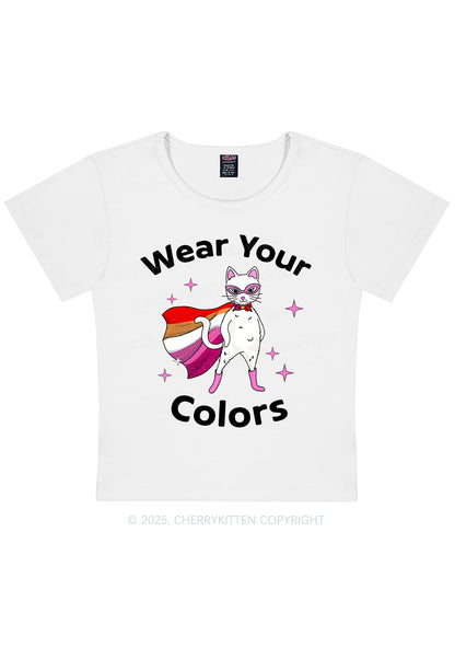 Lesbian Flag Cat Pride Y2K Baby Tee Cherrykitten