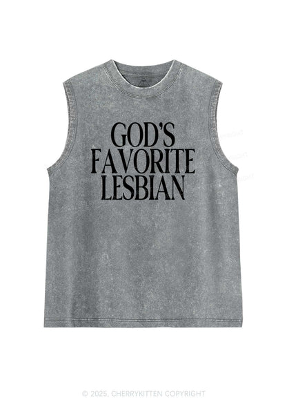 Gods Favorite Lesbian Pride Y2K Washed Muscle Tank Cherrykitten