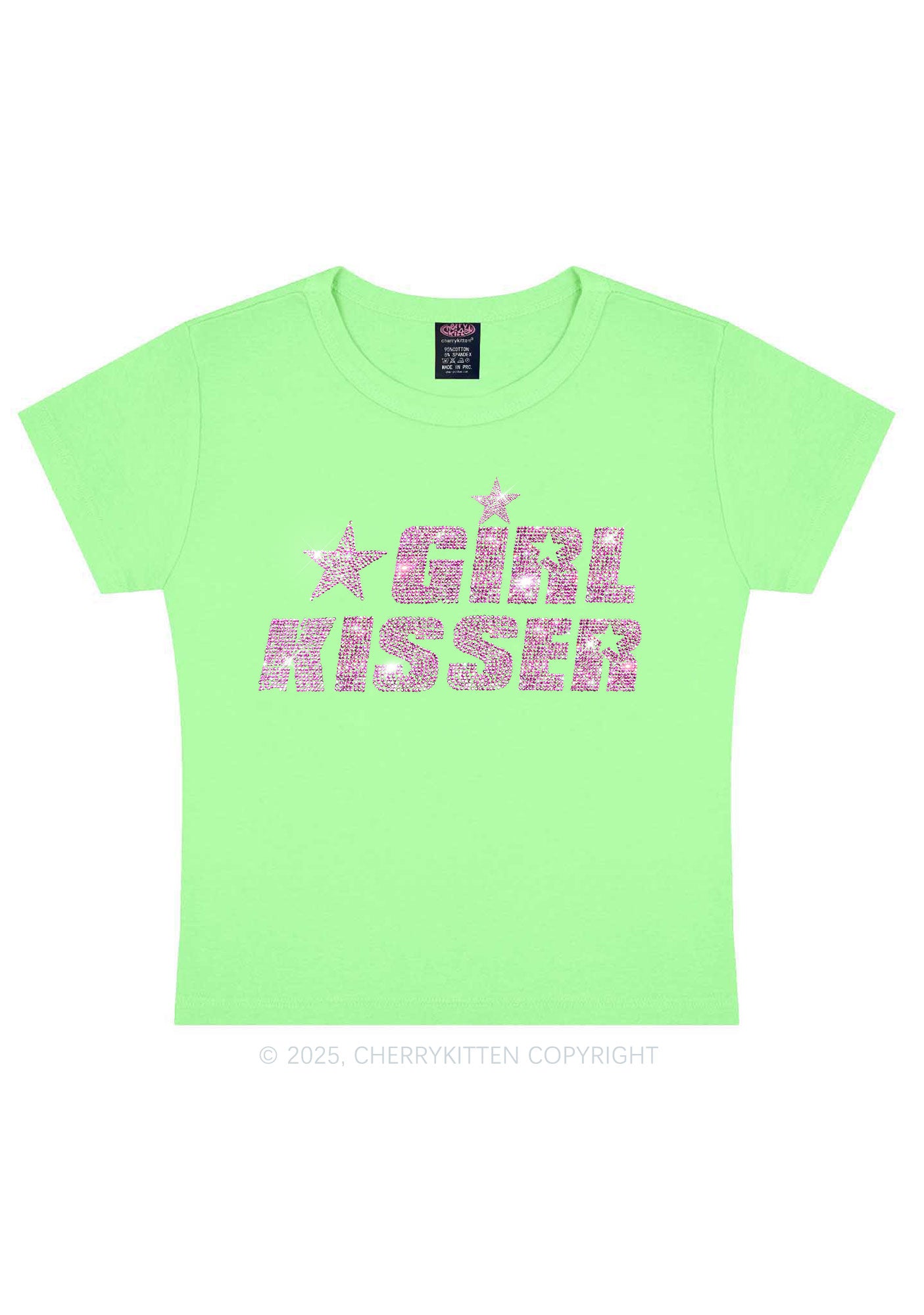Rhinestone Girl kisser Pride Y2K Baby Tee Cherrykitten