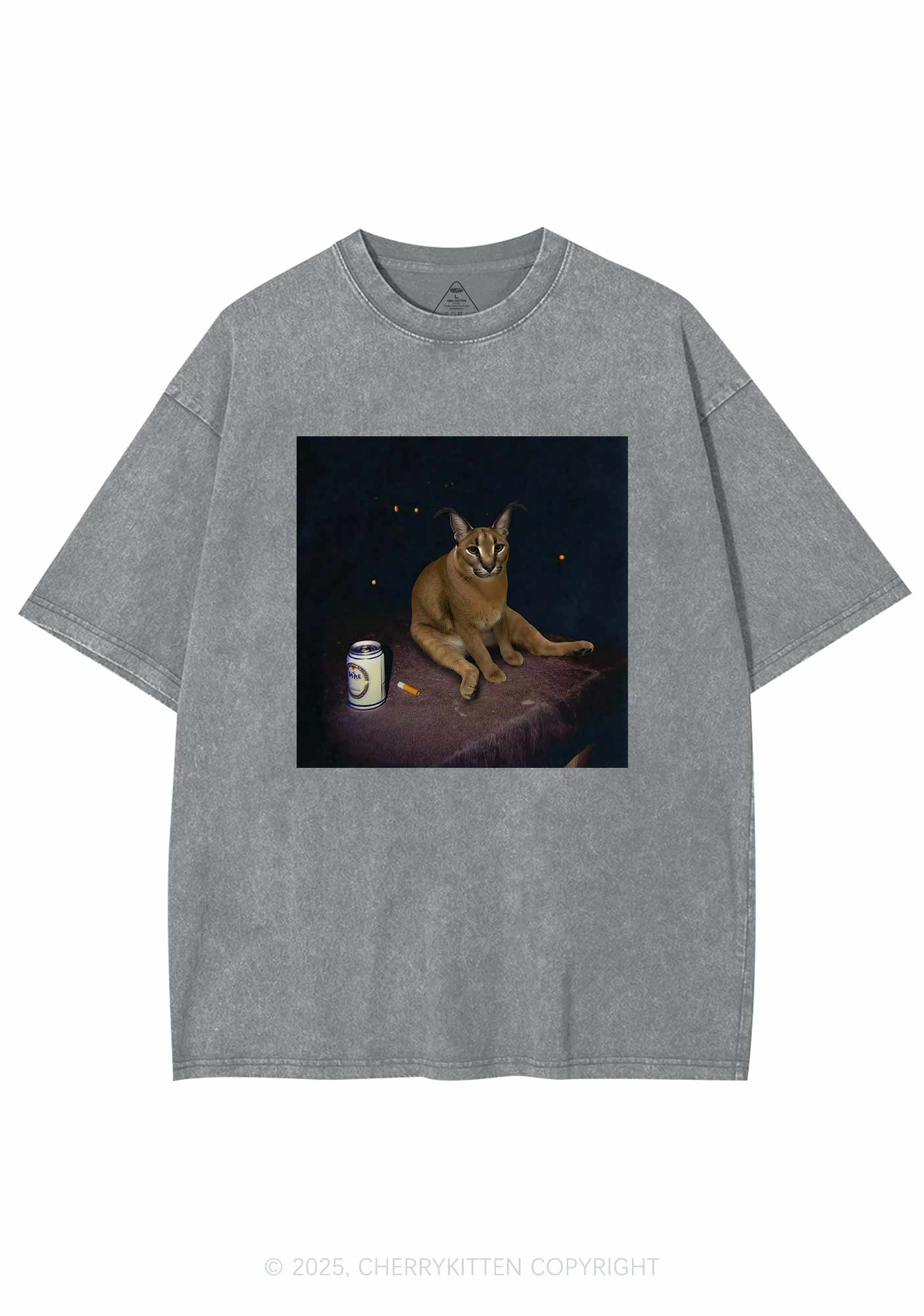 Drinking Floppa Y2K Shirts Washed Tee Cherrykitten