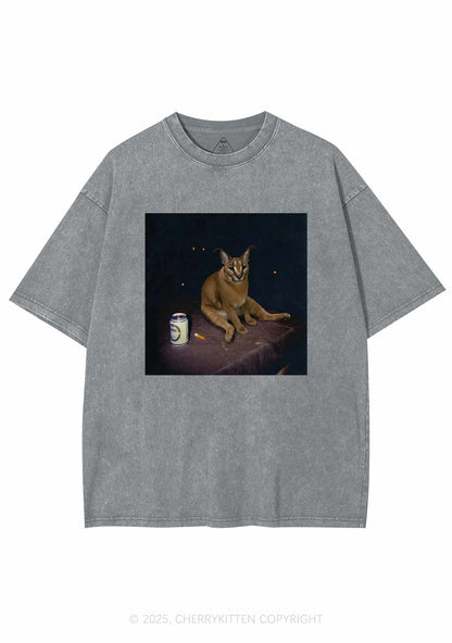 Drinking Floppa Y2K Shirts Washed Tee Cherrykitten