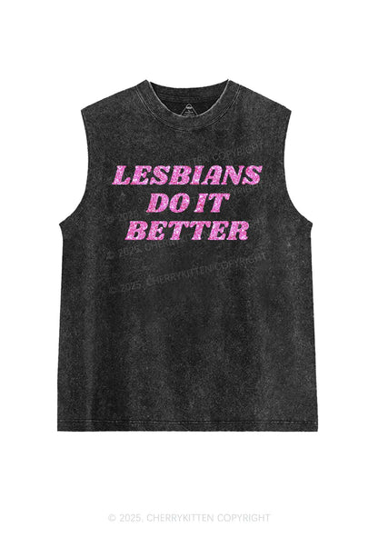 Glitter Lesbians Do It Better Pride Y2K Washed Muscle Tank Cherrykitten