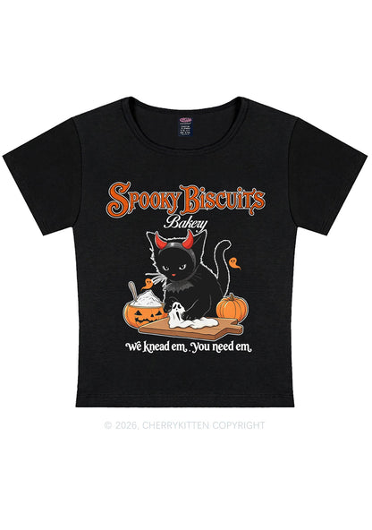 Halloween Black Cat Spooky Biscuits Y2K Baby Tee Cherrykitten