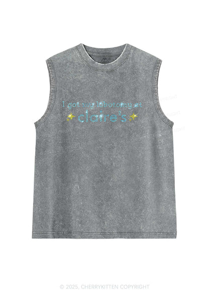 Rhinestone I Got My Lobotomy At Claires Y2K Washed Muscle Tank Cherrykitten