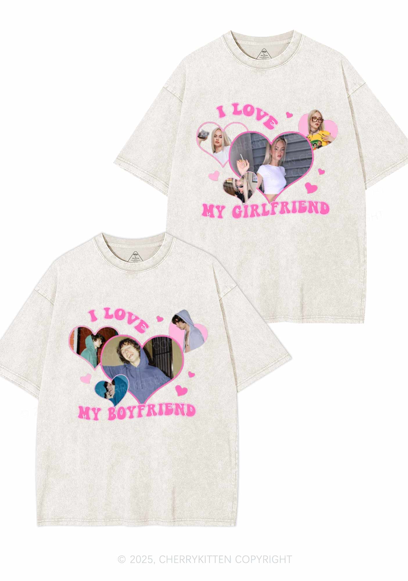 Custom GF BF Photo Y2K Valentine's Day Washed Tee Cherrykitten