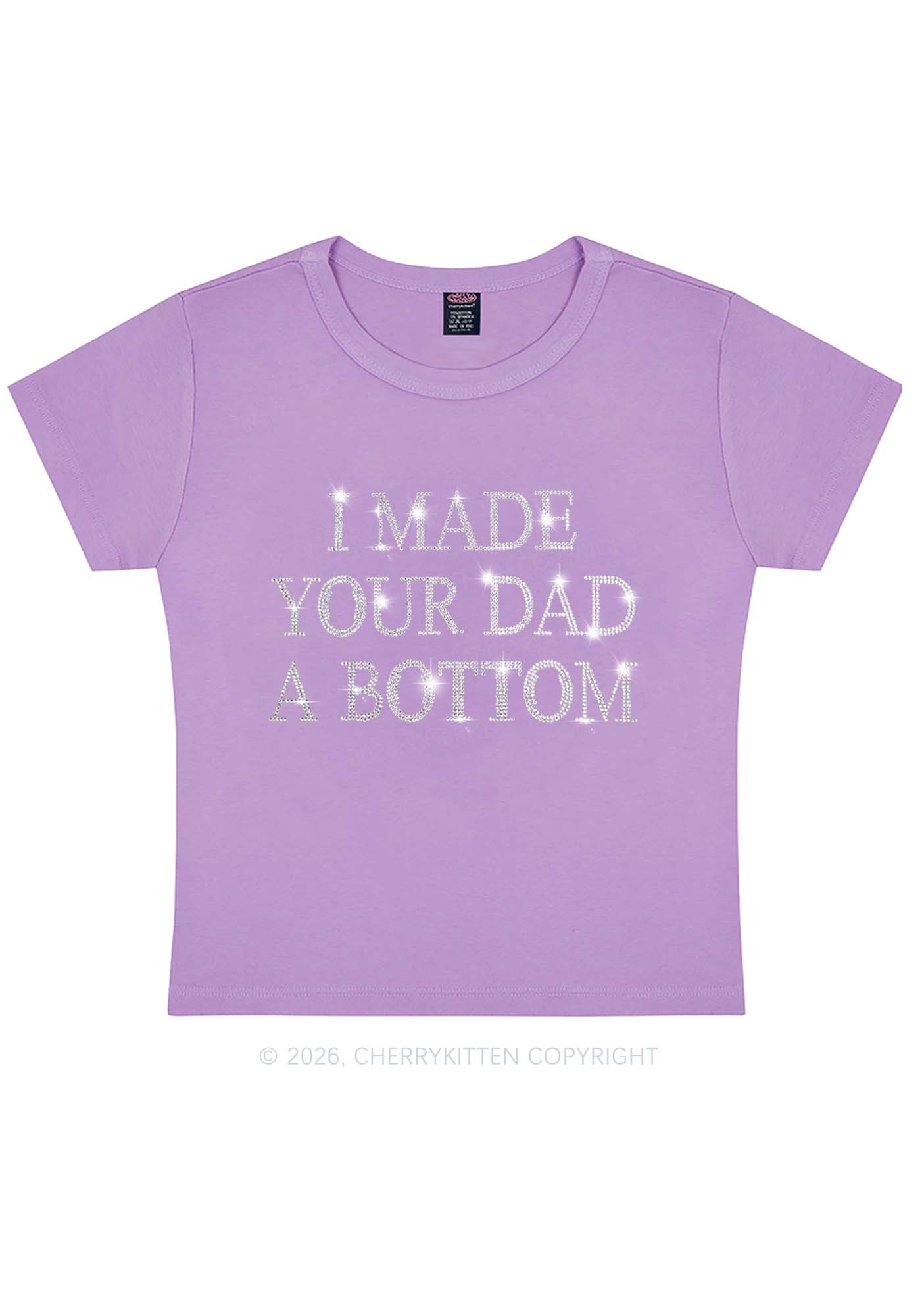Rhinestone Made Your Dad A Bottom Pride Y2K Baby Tee Cherrykitten
