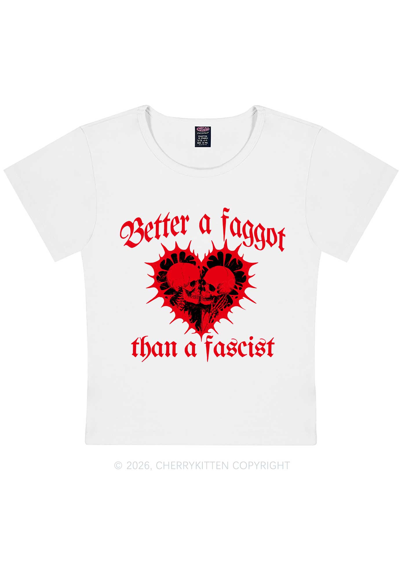 Better Faggot Than Fascist Pride Y2K Baby Tee Cherrykitten