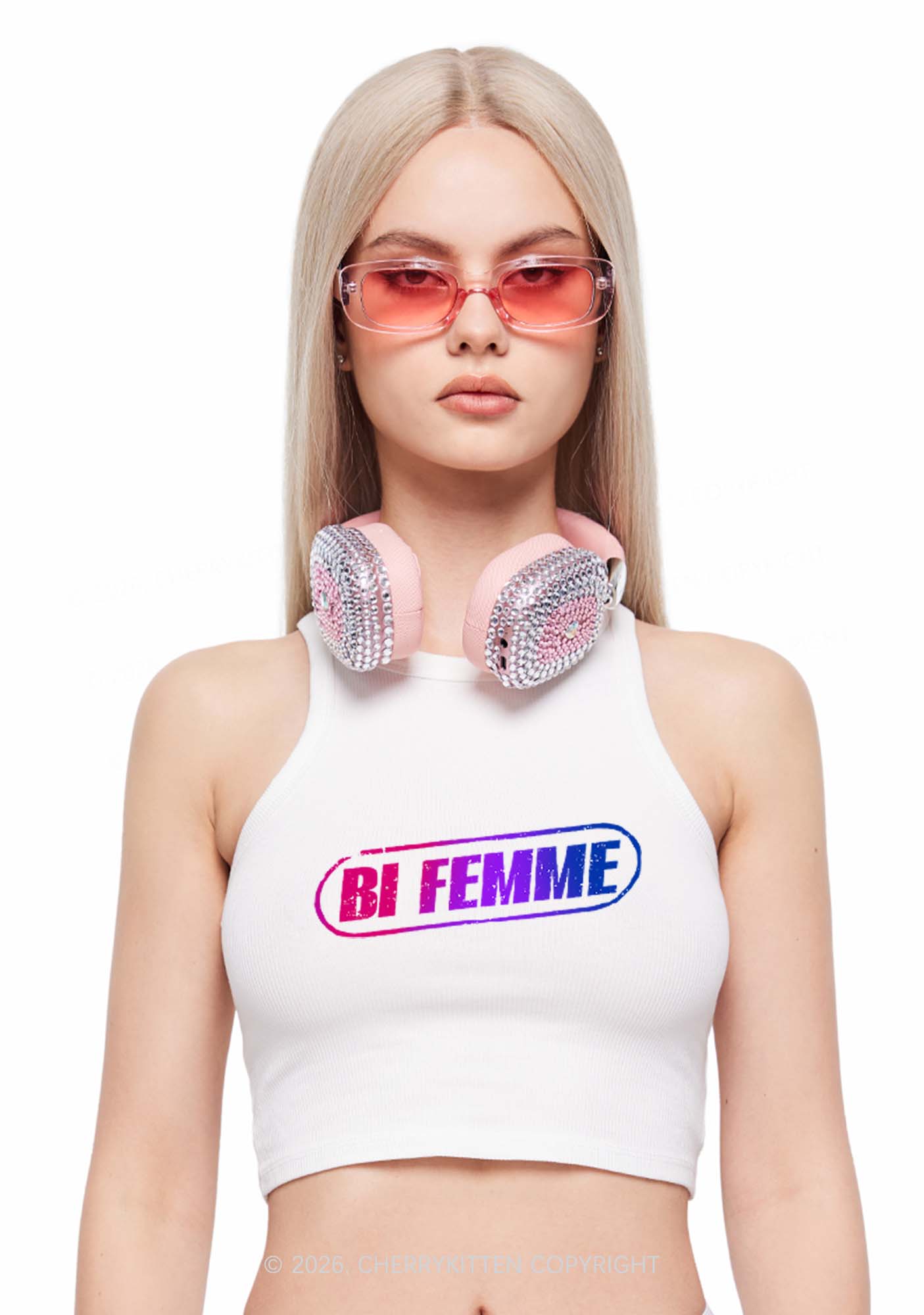 Bi Femme Pride Y2K Crop Tank Top Cherrykitten