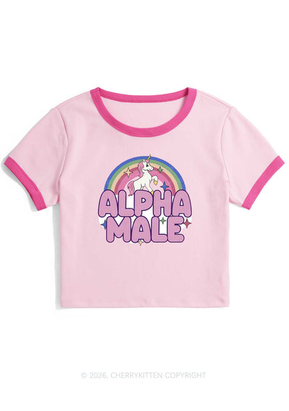 Rainbow Unicorn Alpha Male Y2K Ringer Tee Cherrykitten