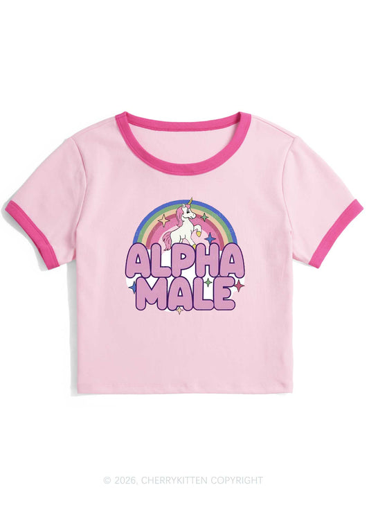 Rainbow Unicorn Alpha Male Y2K Ringer Tee Cherrykitten