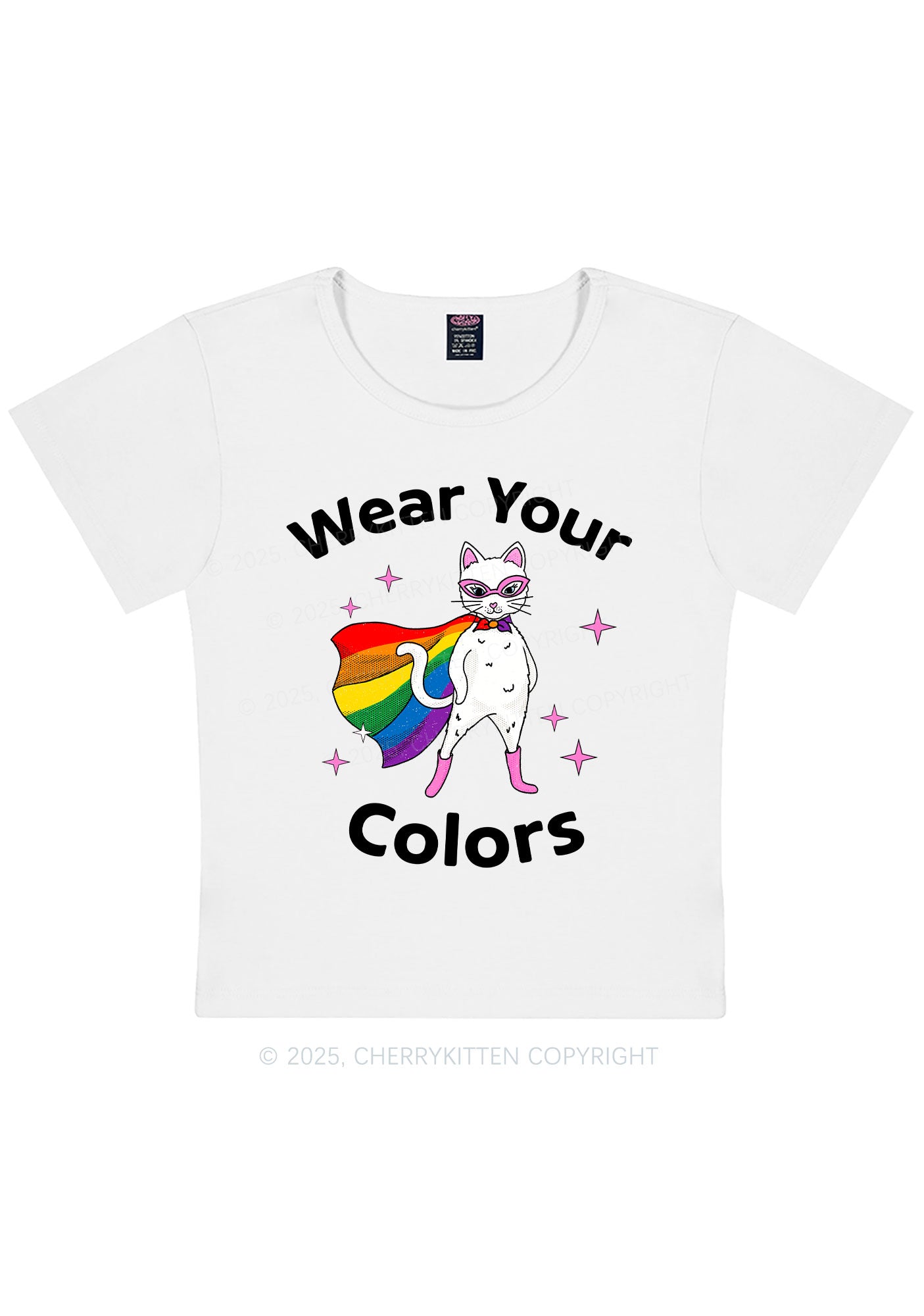 Pride Flag Cat Y2K Baby Tee Cherrykitten