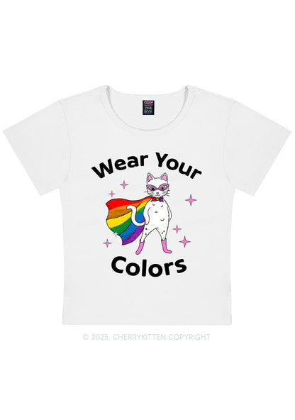 Pride Flag Cat Y2K Baby Tee Cherrykitten