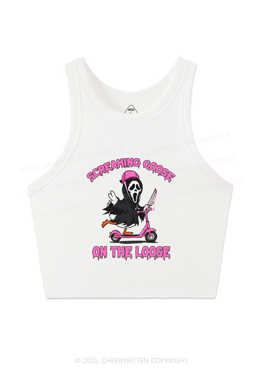 Halloween Screaming Goose On Loose Y2K Crop Tank Top Cherrykitten