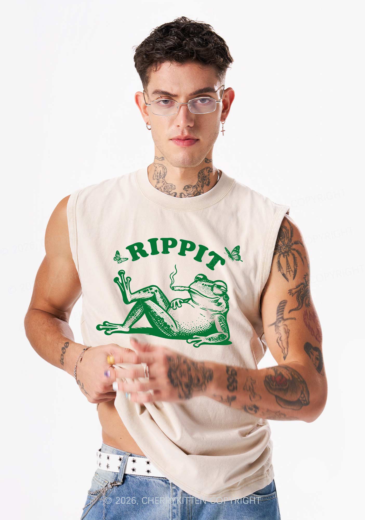 Rippit Frog Y2K Washed Muscle Tank Cherrykitten
