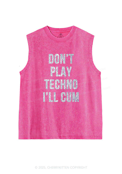 Glitter Dont Play Techno Y2K Washed Muscle Tank Cherrykitten