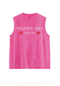 Rhinestone Sounds Gay Pride Y2K Washed Muscle Tank Cherrykitten