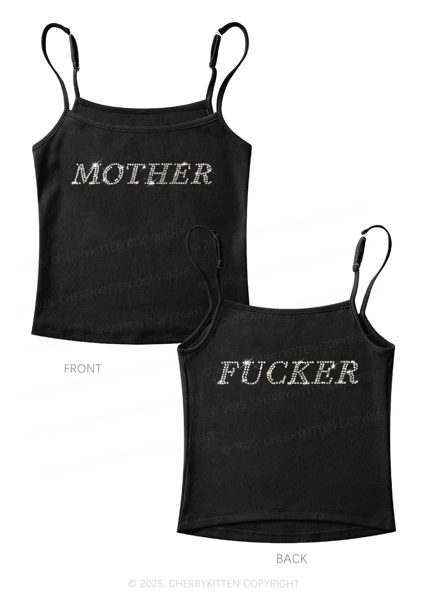 Rhinestone Motherfxcker Two Sides Y2K Spaghetti Strap Cami Cherrykitten