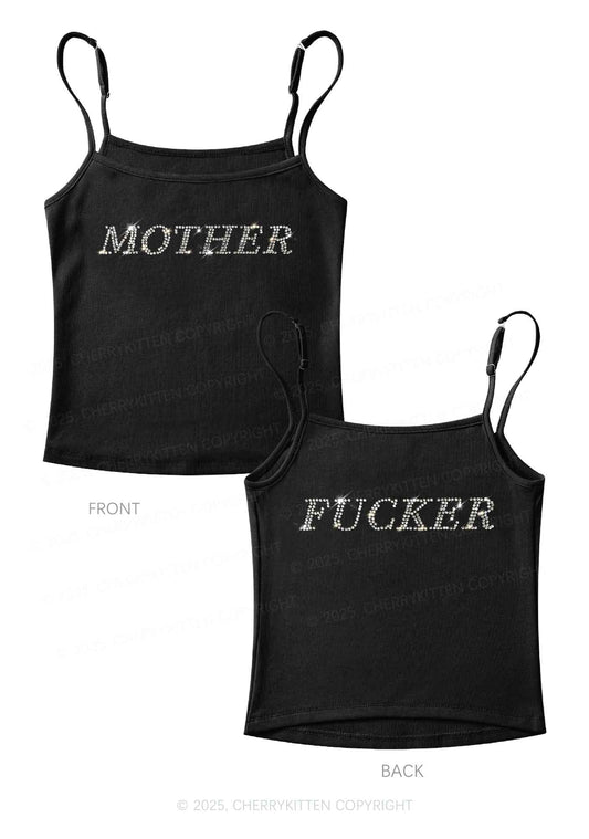 Rhinestone Motherfxcker Two Sides Y2K Spaghetti Strap Cami Cherrykitten
